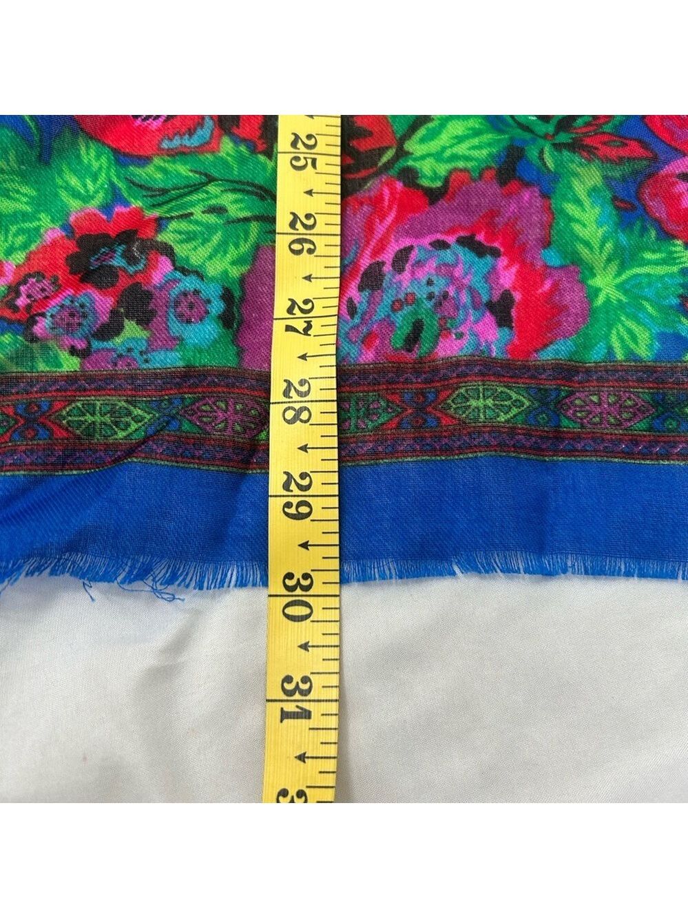 Vintage Challis By Berkshire Scarf  Blue Red Floral  RN 14570 Made In Japan - Picture 3 of 7